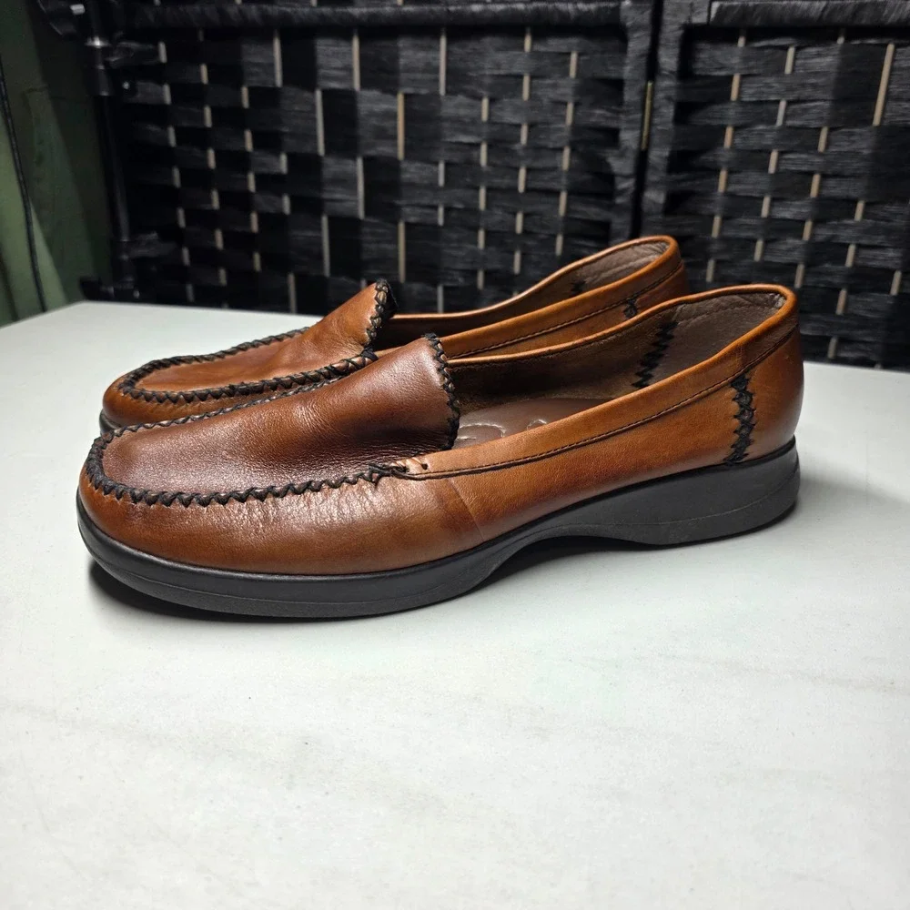 Drexlite Leather Classics Brown Loafers Moc Toe Slip On Flats Womens 9M